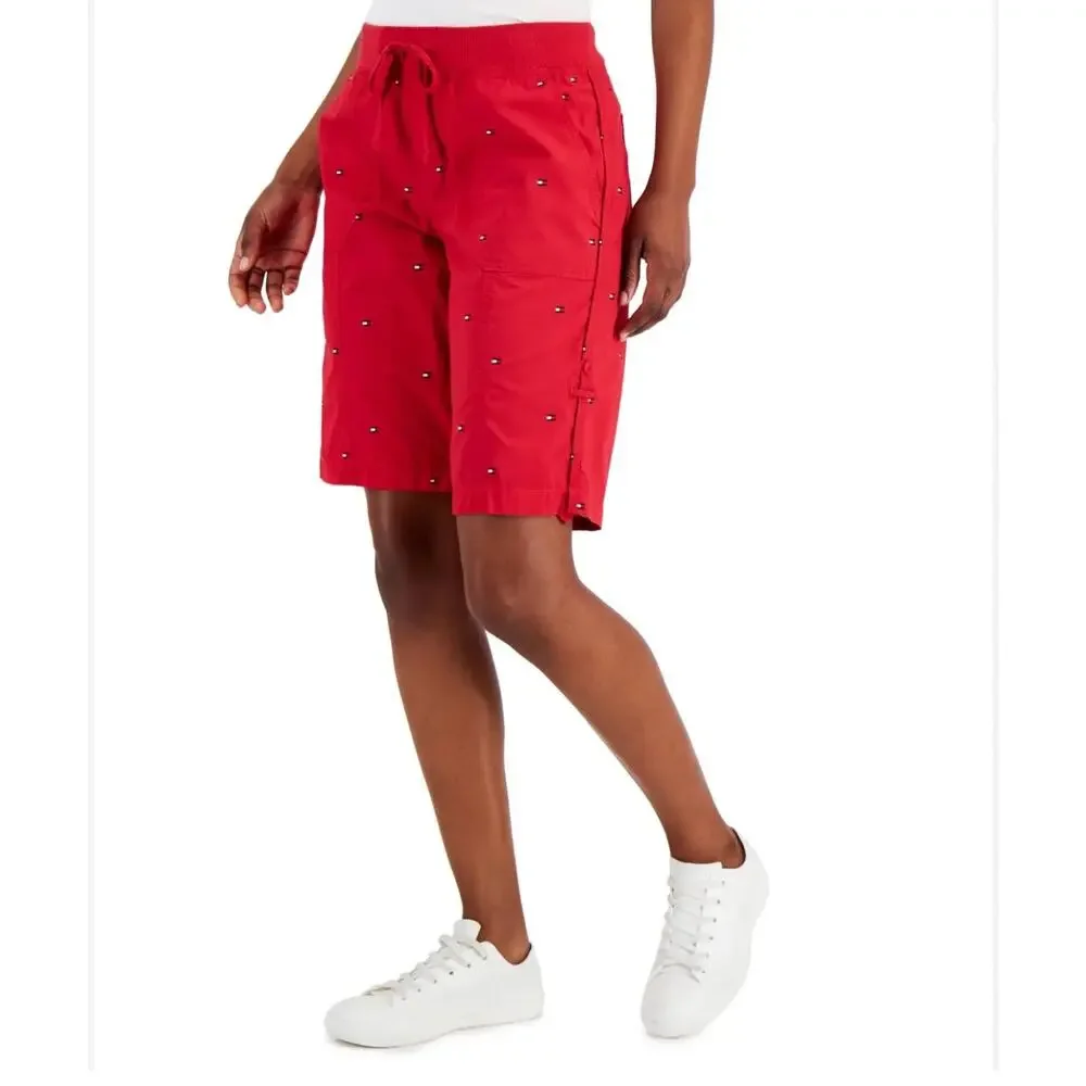 Tommy Hilfiger Women's Red Utility Roll Cuff Cargo Shorts XXL NWT
